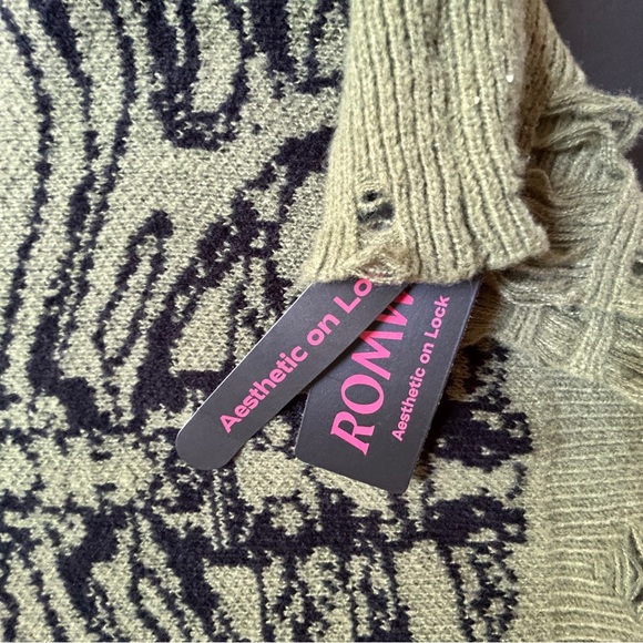 Green Skeleton ribcage distressed Knit Sweater - Picture 5 of 6